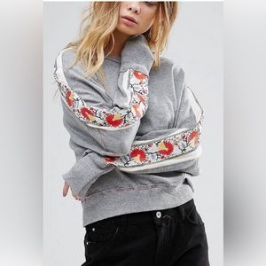 Free People We the Free Floral Embroidered Sleeve Top Size Small